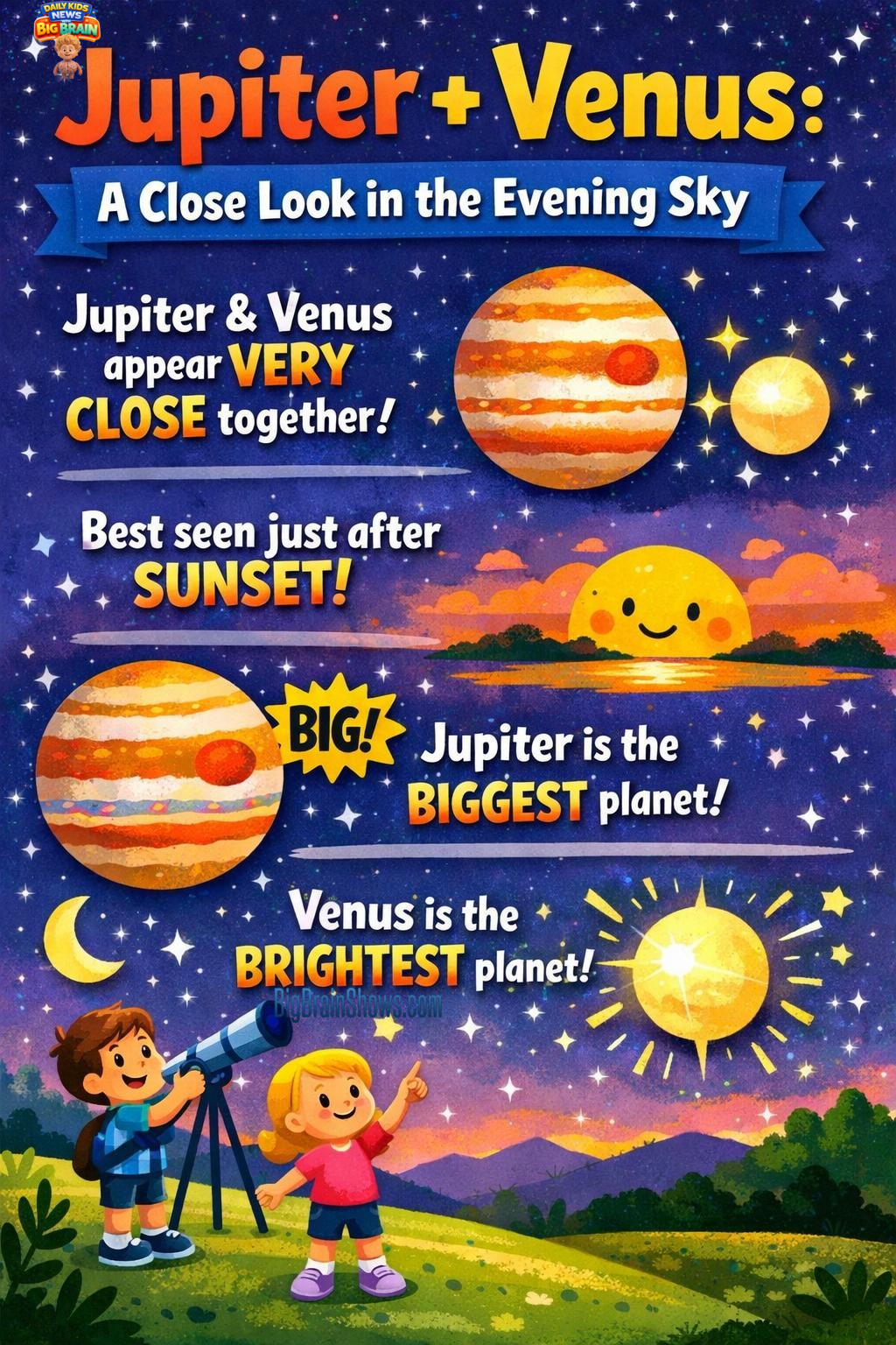 Jupiter + Venus: A Close Look in the Evening Sky