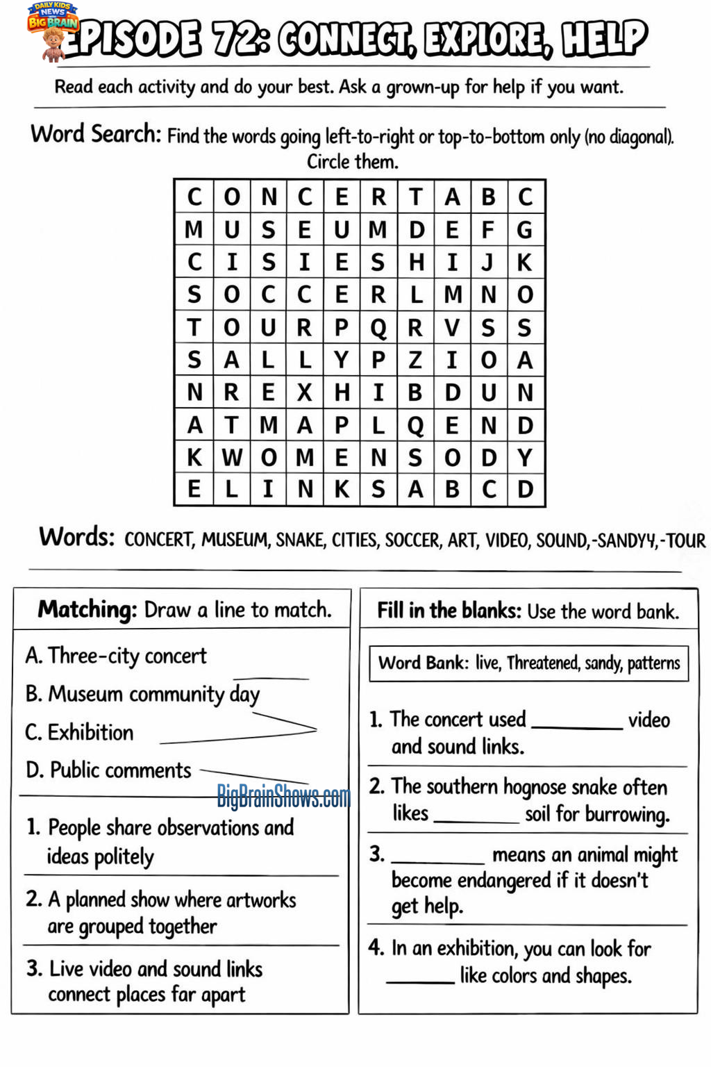 Episode 72 Activity Sheet: Connect, Explore, Help