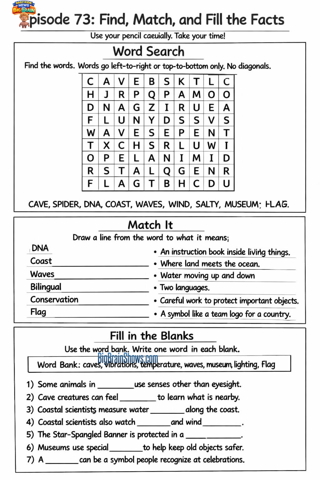 Episode 73 Activity Sheet: Find, Match, and Fill the Facts