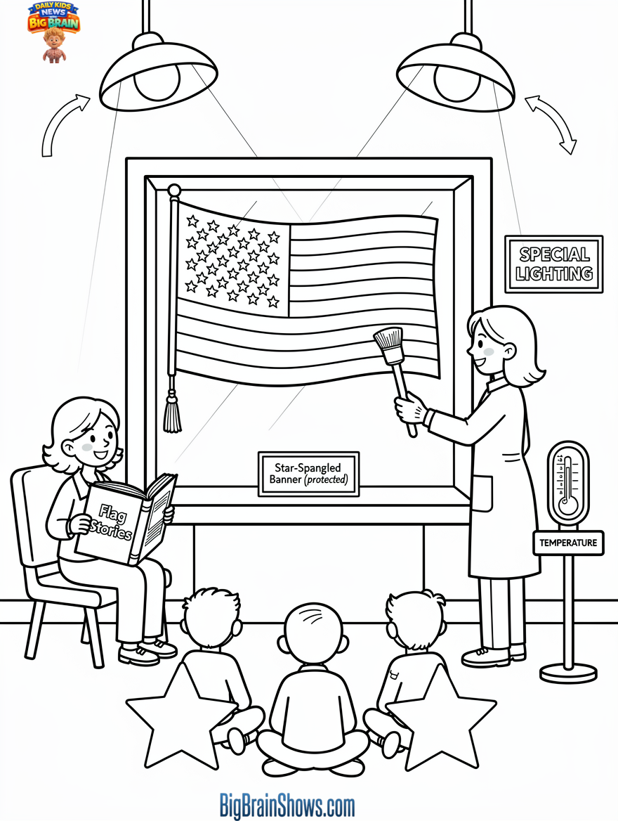 Coloring Page: Flag Day at the Museum and Protecting a Famous Flag