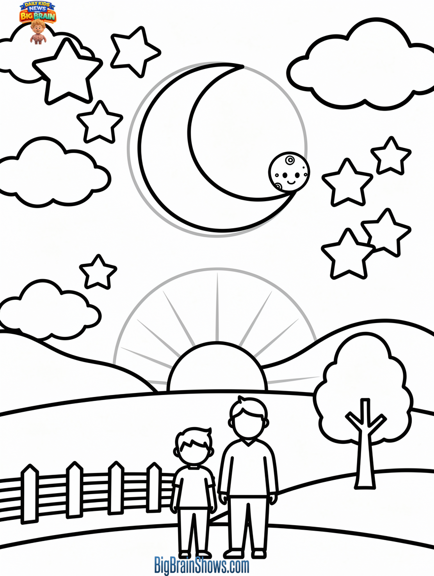 Coloring Page: The Super-Skinny Crescent Moon Near Mercury After Sunset