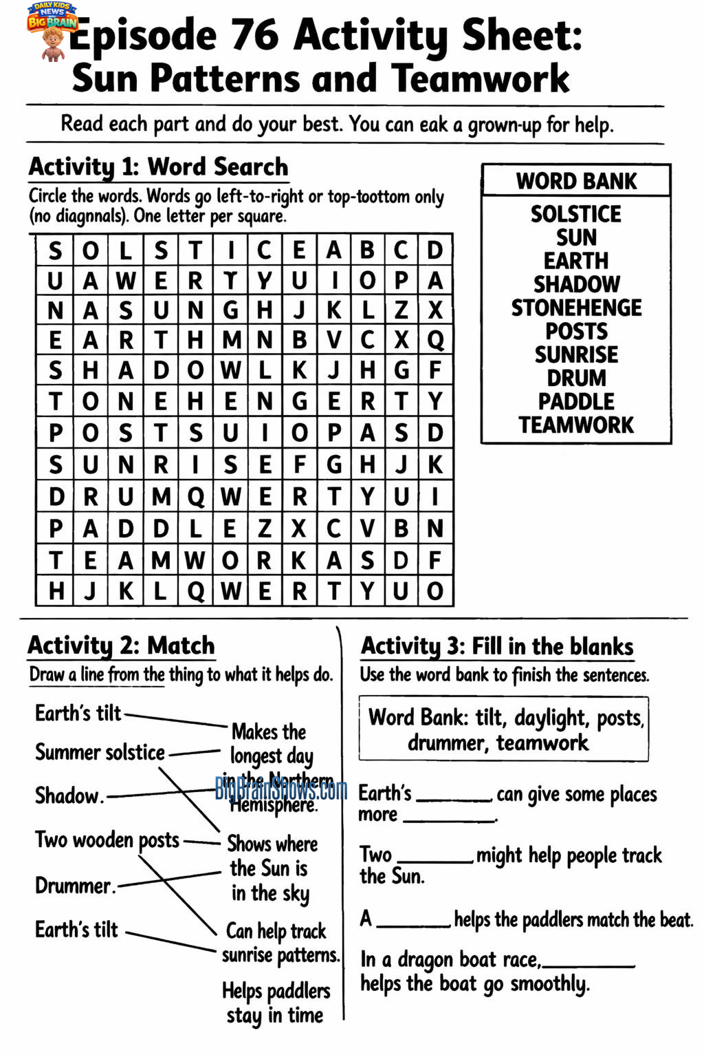Episode 76 Activity Sheet: Sun Patterns and Teamwork