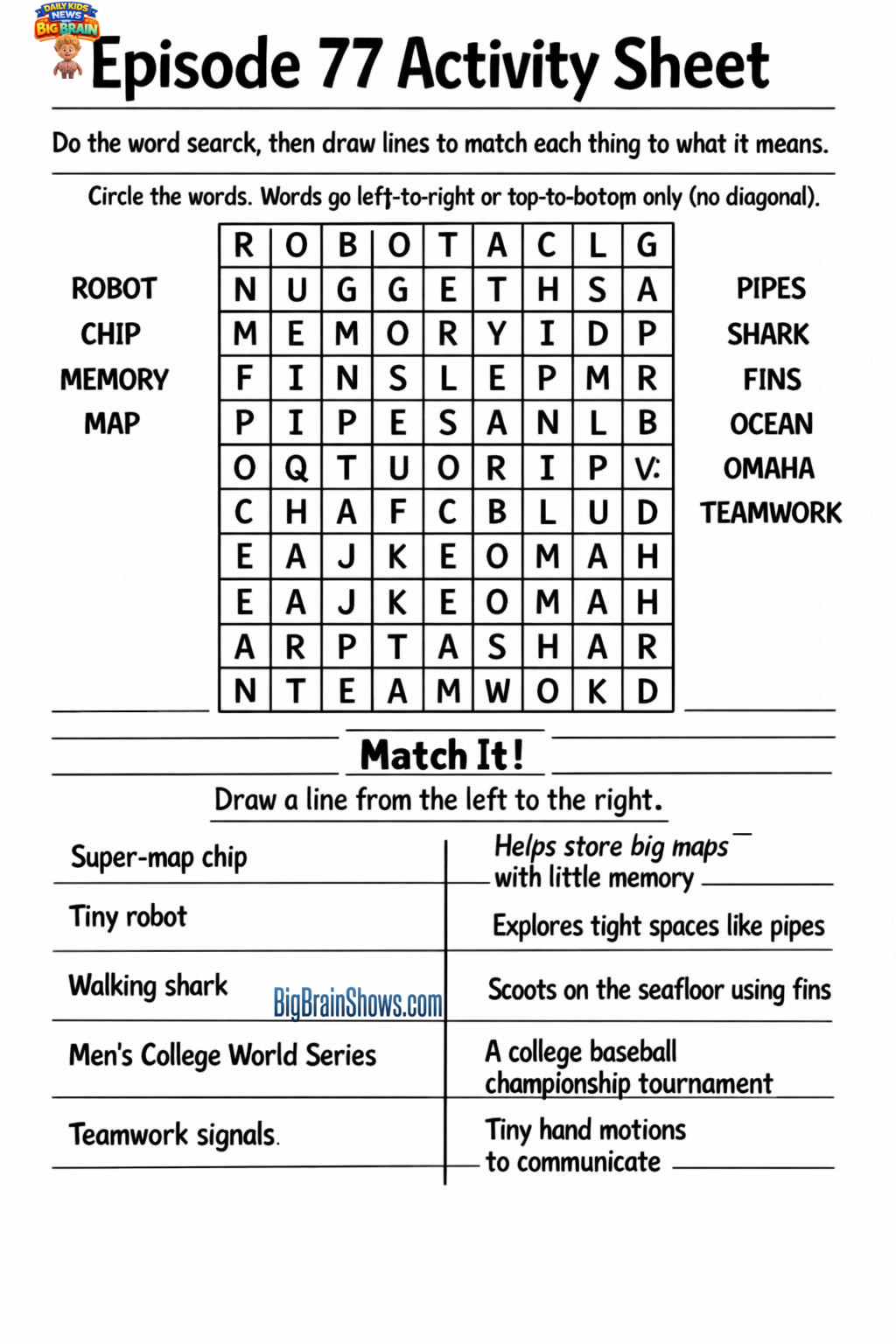 Episode 77 Activity Sheet: Map Memory, Ocean Discoveries, and Teamwork