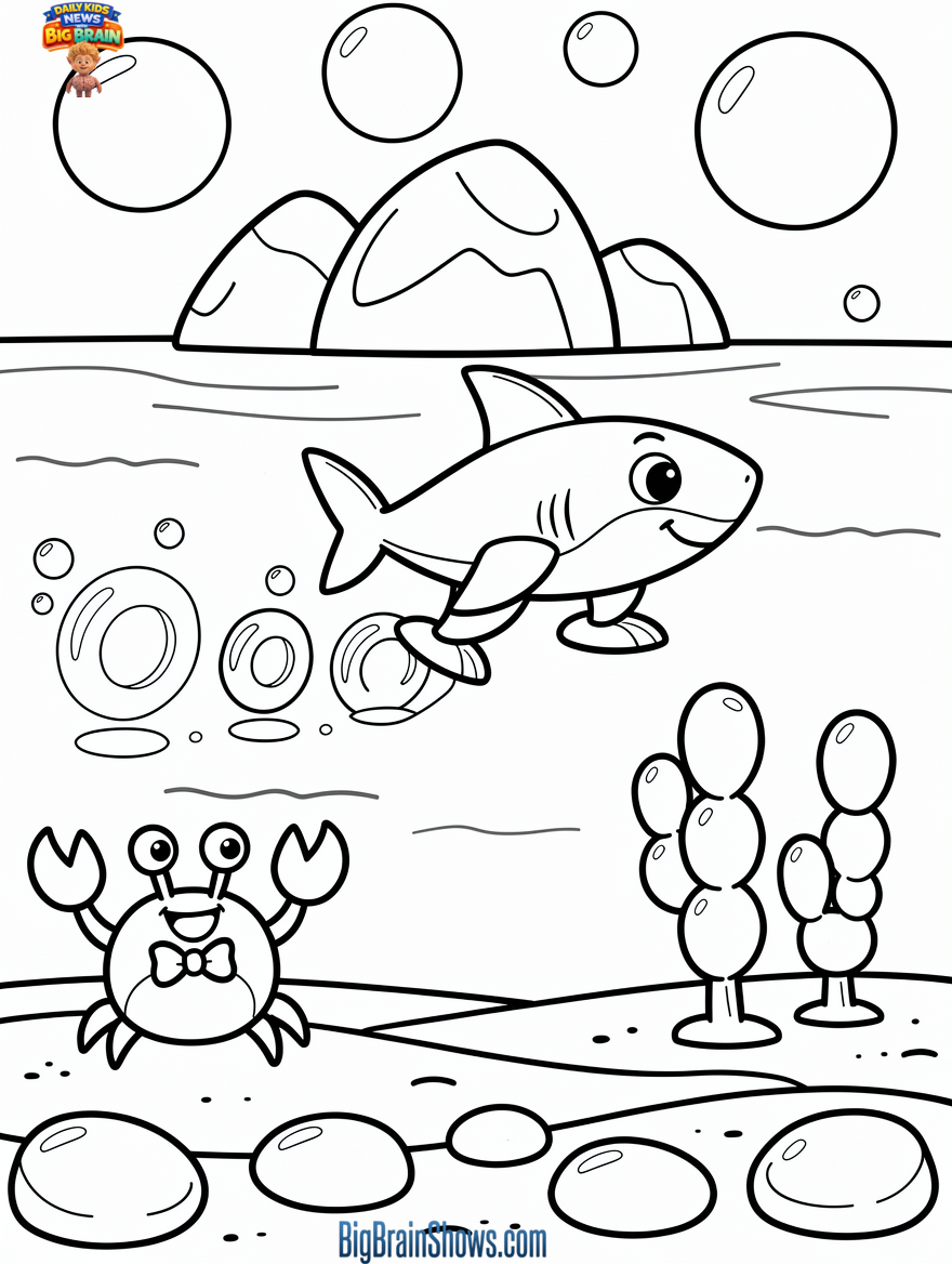 Coloring Page: A Walking Shark Scoots on the Seafloor