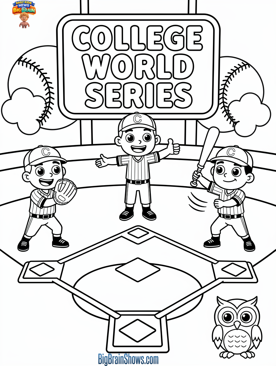 Coloring Page: College Baseball Championship Teamwork