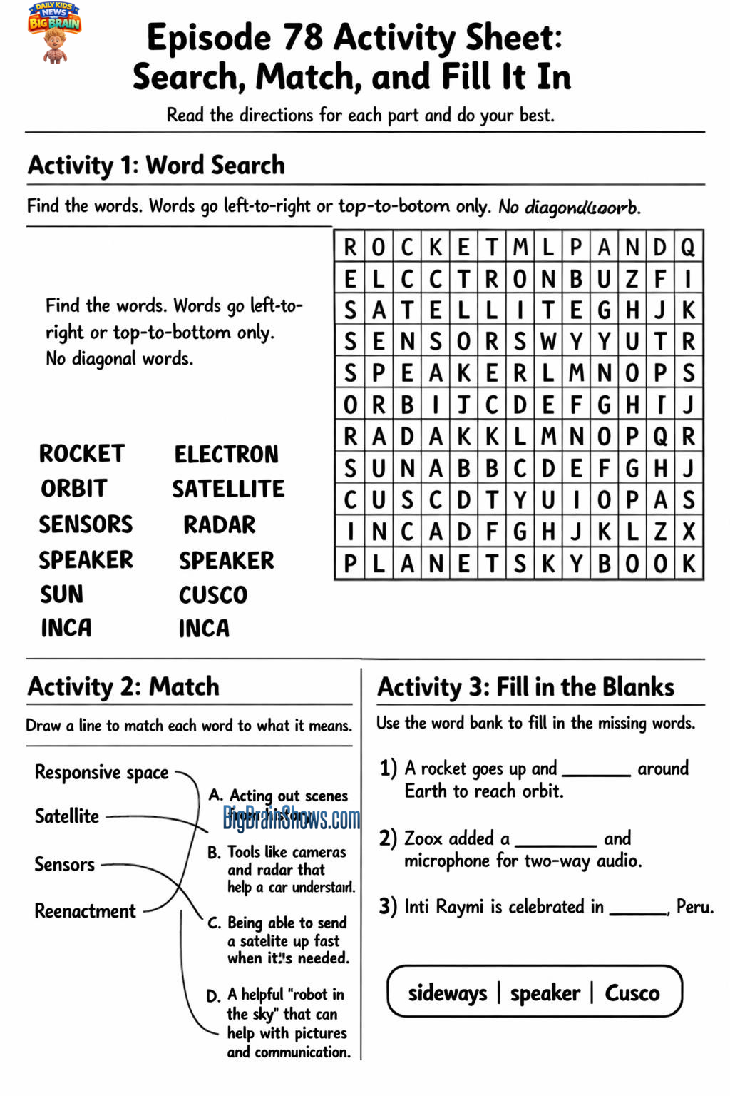 Episode 78 Activity Sheet: Search, Match, and Fill It In