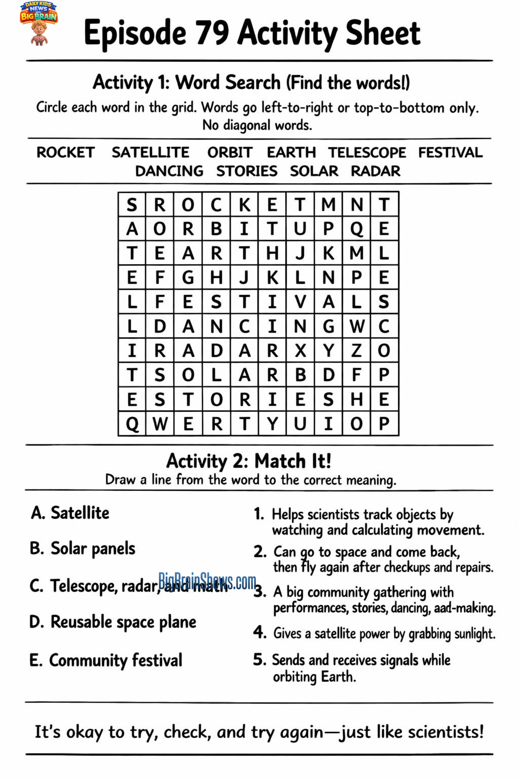 Episode 79 Activity Sheet: Orbit Words + Matching Meanings