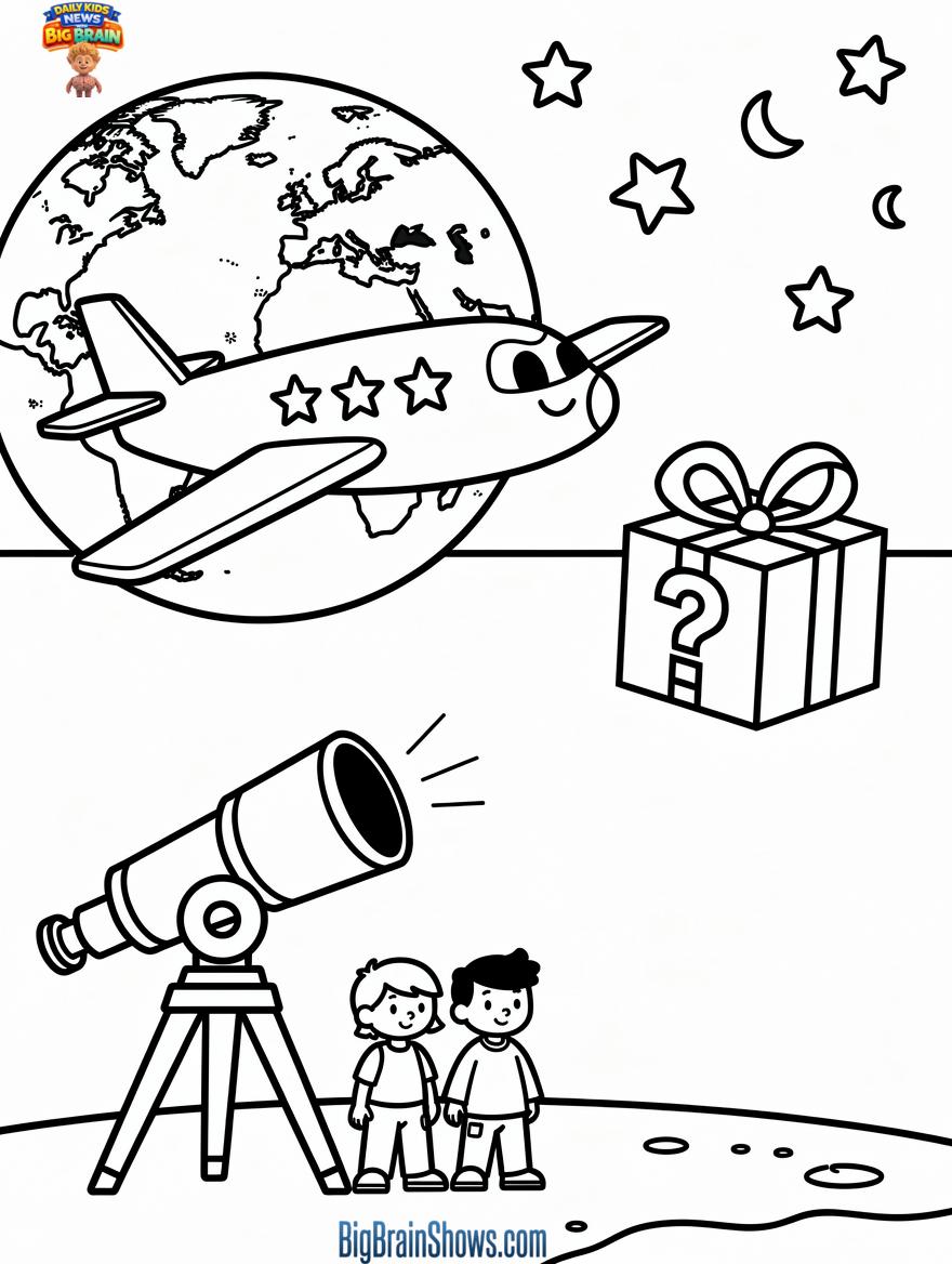 Coloring Page: Tracking a Mystery Object Near a Reusable Space Plane