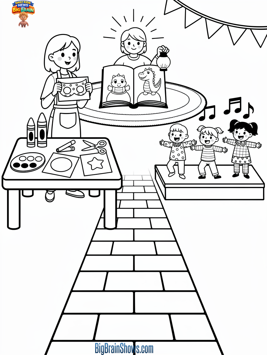 Coloring Page: A Community Festival of Art, Dancing, and Storytelling