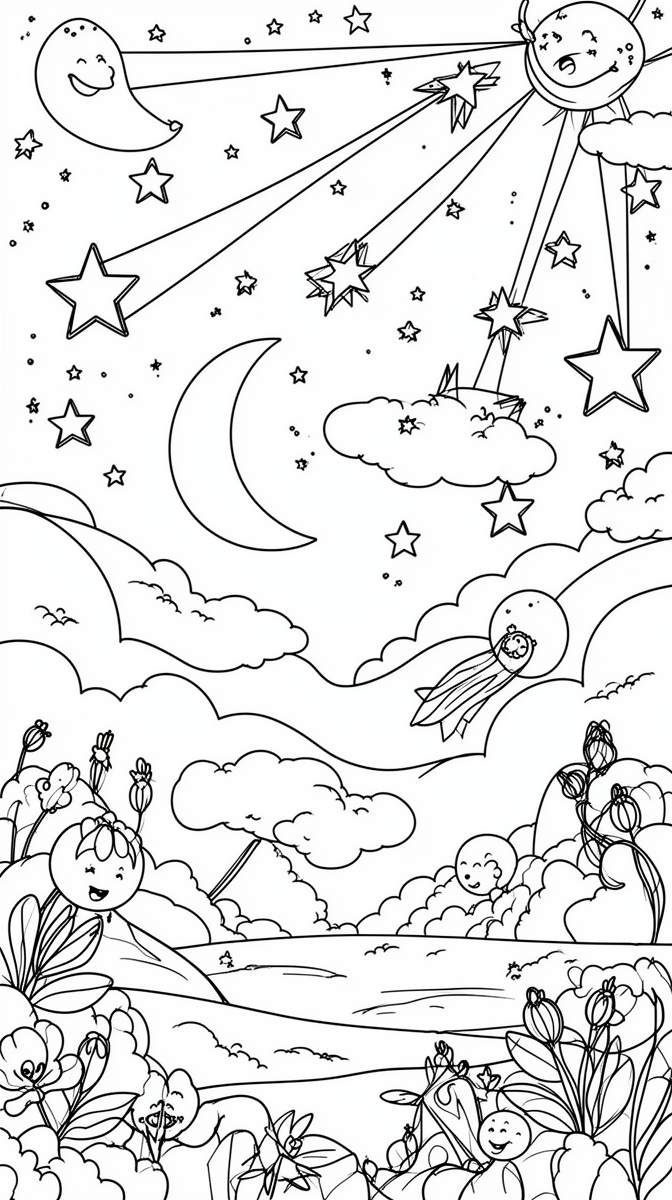 A sky show lights up the night Coloring Page