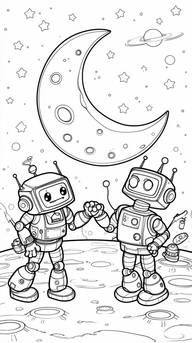 Moon robots practice teamwork Coloring Page