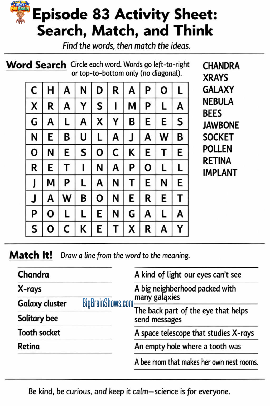 Episode 83 Activity Sheet: Search, Match, and Think