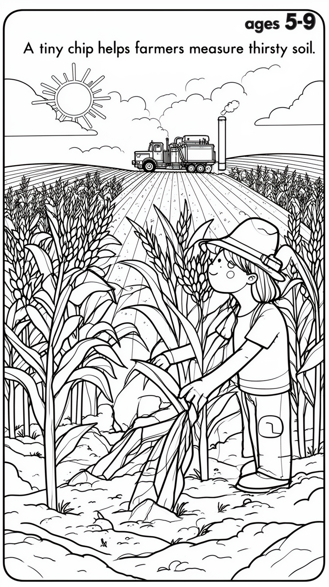 A tiny chip helps farmers measure thirsty soil Coloring Page
