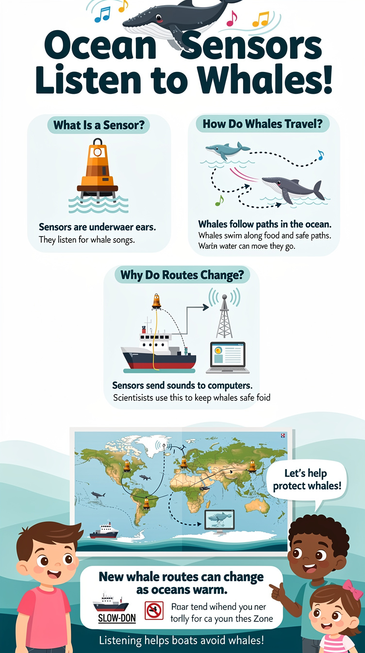 Ocean sensors listen for changing whale routes Infographic