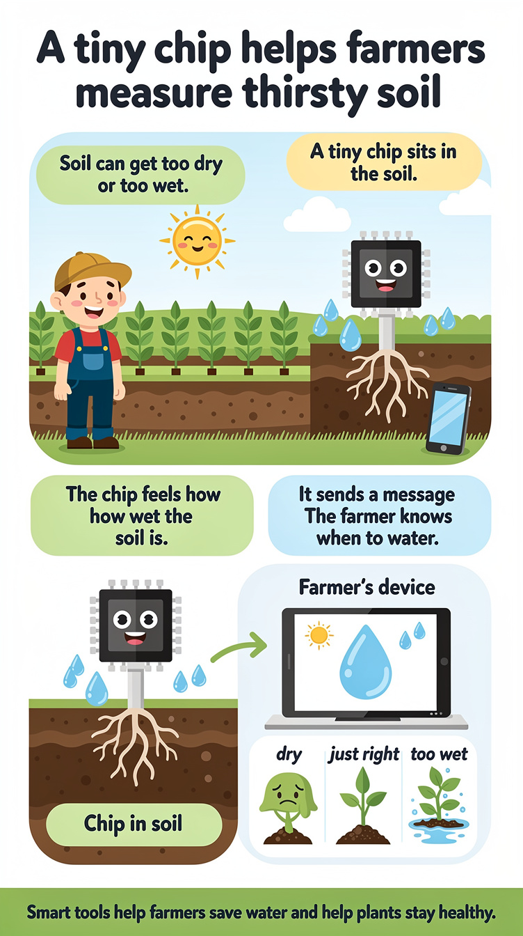 A tiny chip helps farmers measure thirsty soil Infographic