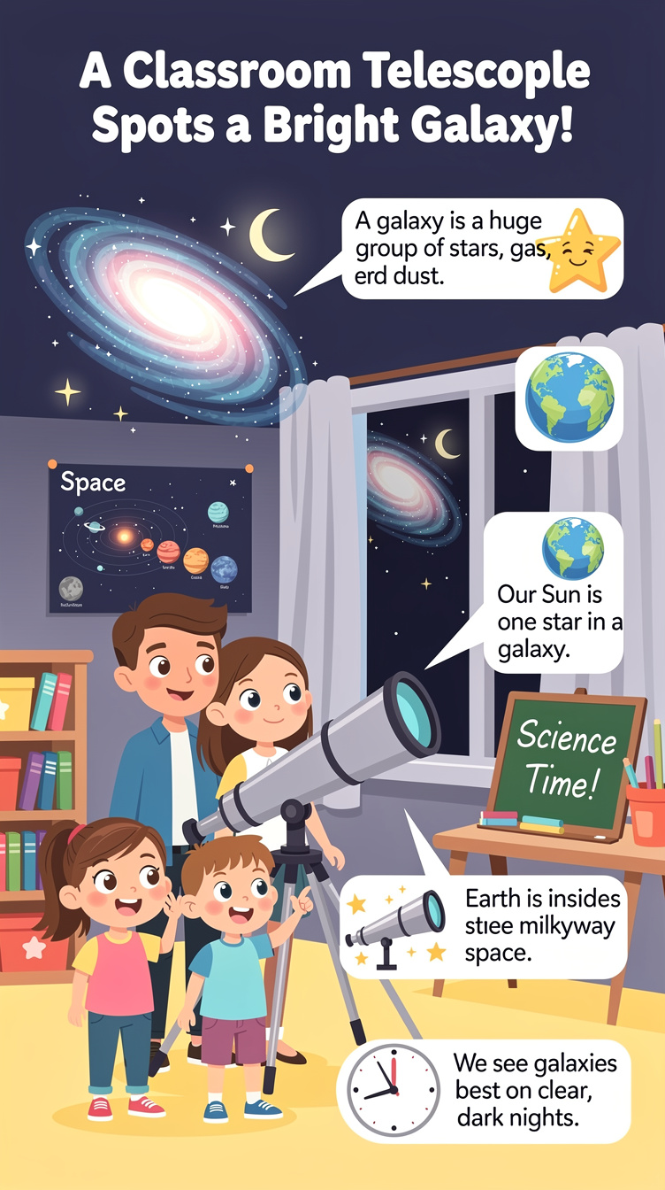 A classroom telescope spots a bright galaxy Infographic