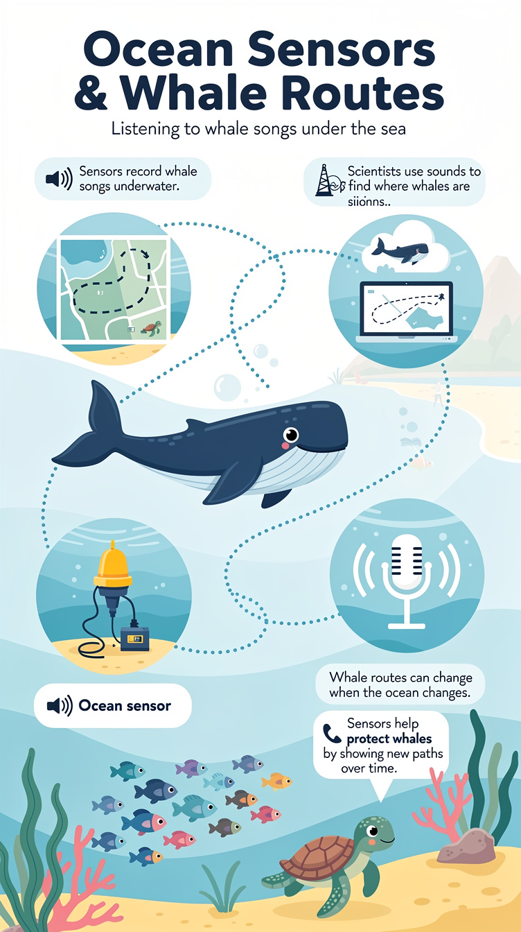 Ocean sensors listen for changing whale routes Infographic