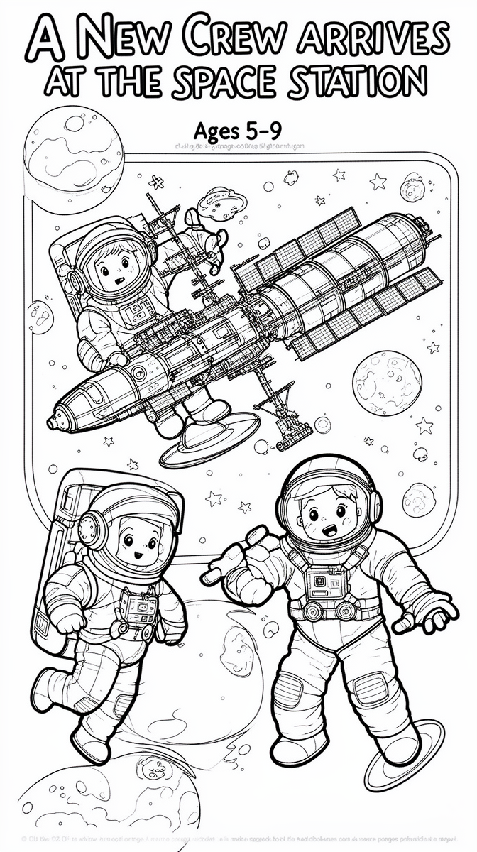 A New Crew Arrives at the Space Station Coloring Page