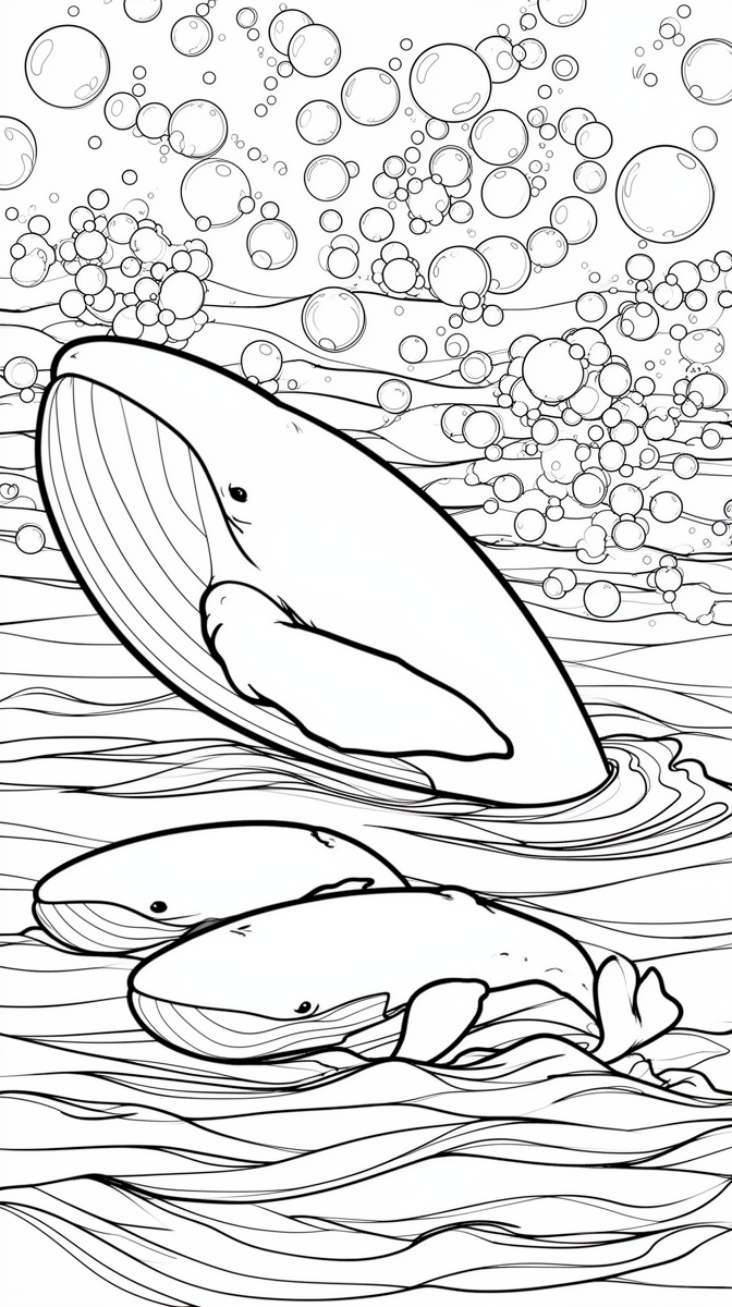 Sleeping Sperm Whales Blow Bubble “Brakes” Coloring Page