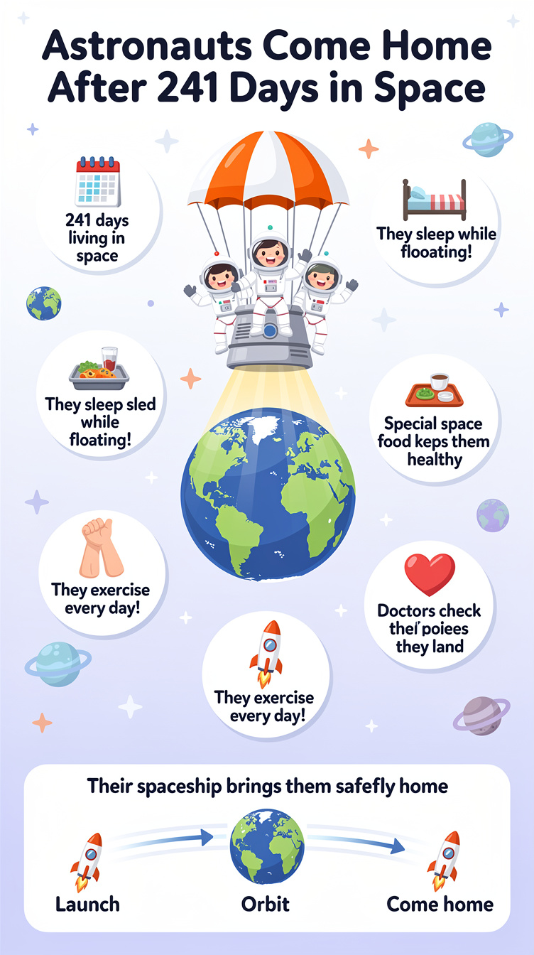 Astronauts Come Home After 241 Days in Space Infographic