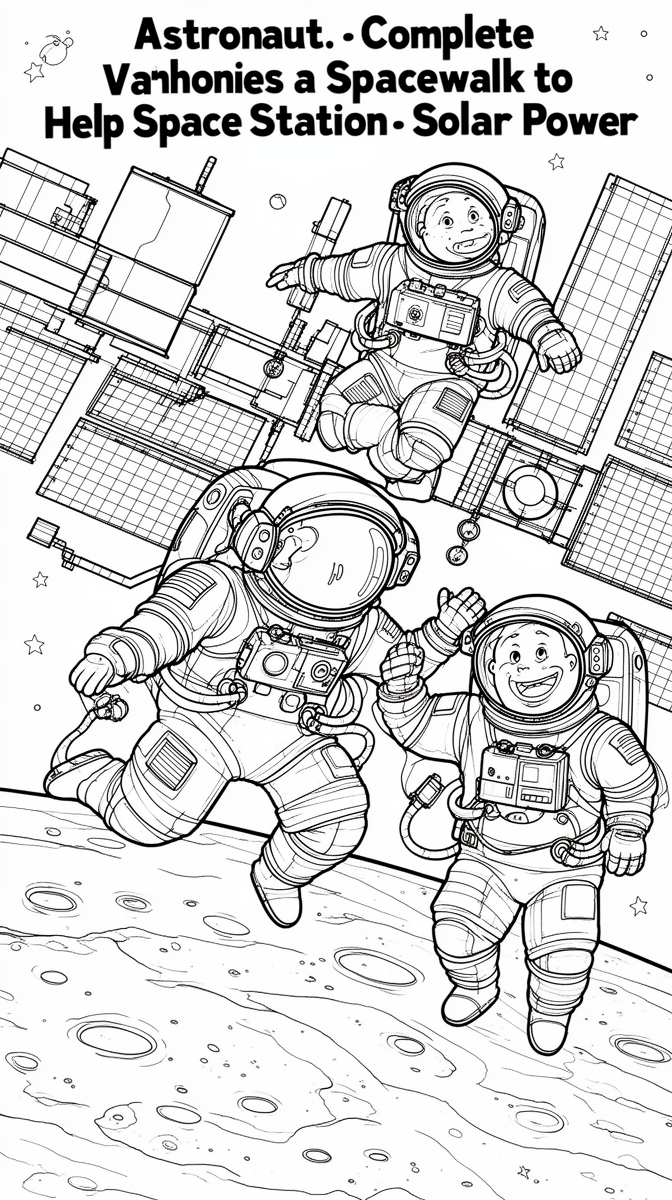 Astronauts Complete a Spacewalk to Help Space Station Solar Power Coloring Page