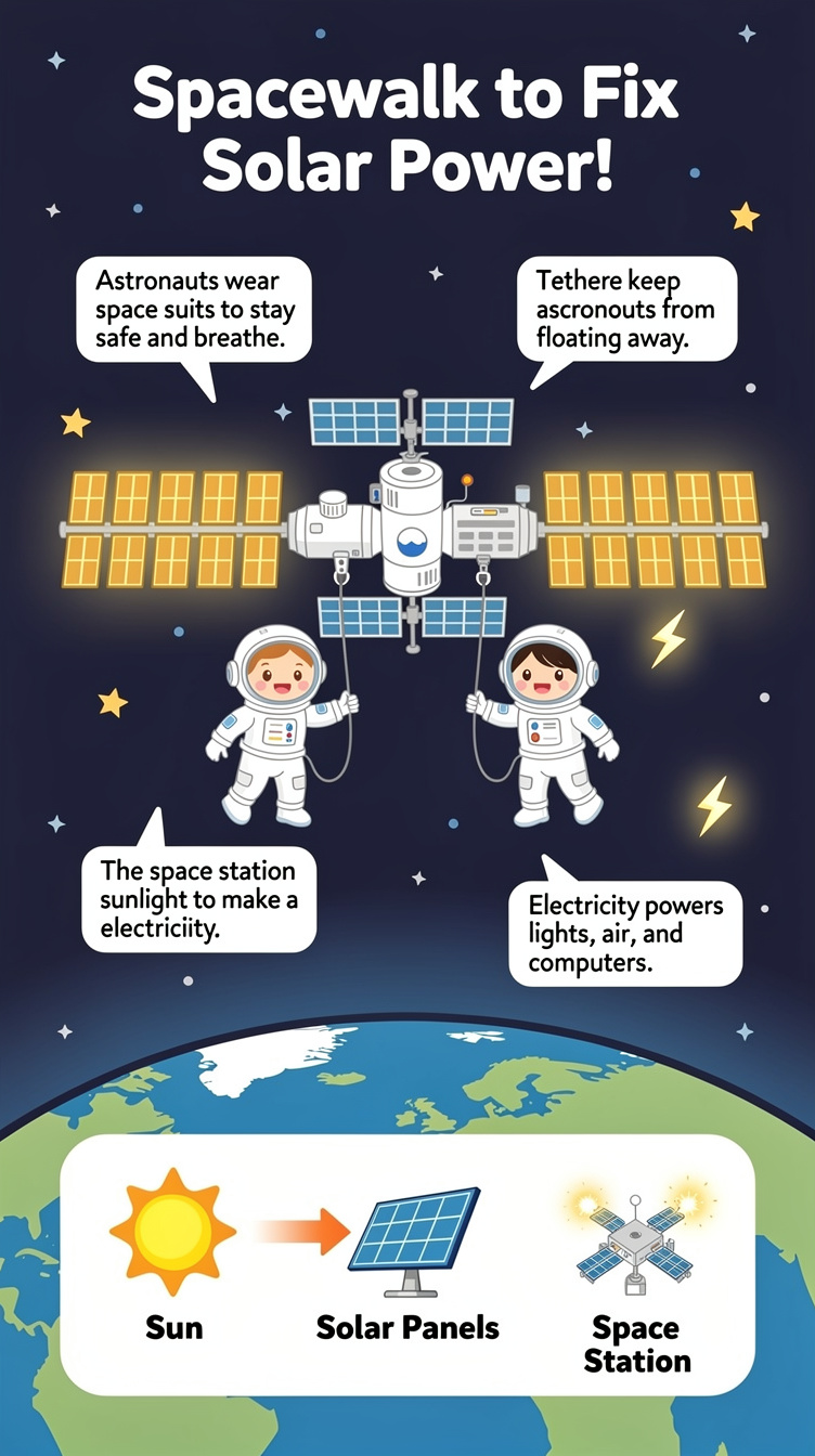Astronauts Complete a Spacewalk to Help Space Station Solar Power Infographic