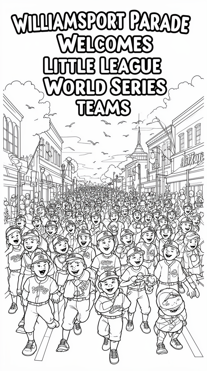 Williamsport Parade Welcomes Little League World Series Teams Coloring Page