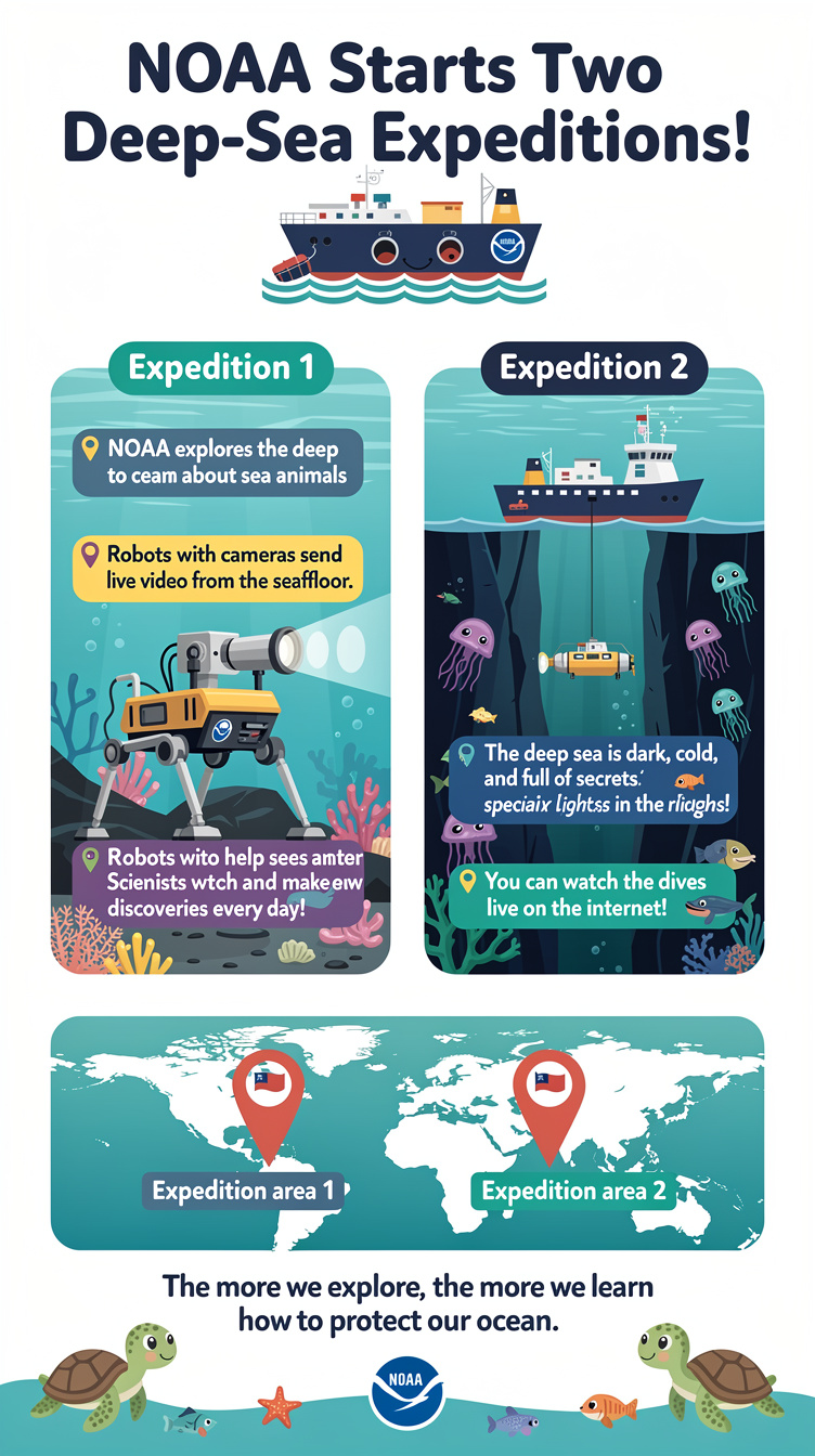 NOAA Starts Two Deep-Sea Expeditions With Live Video Infographic