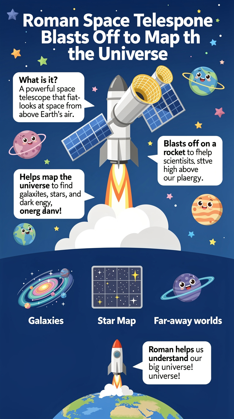 Roman Space Telescope Blasts Off to Map the Universe Infographic