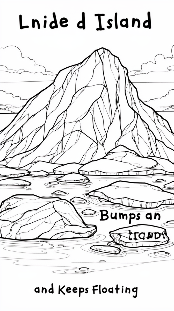 An Ice Island Bumps an Island and Keeps Floating Coloring Page