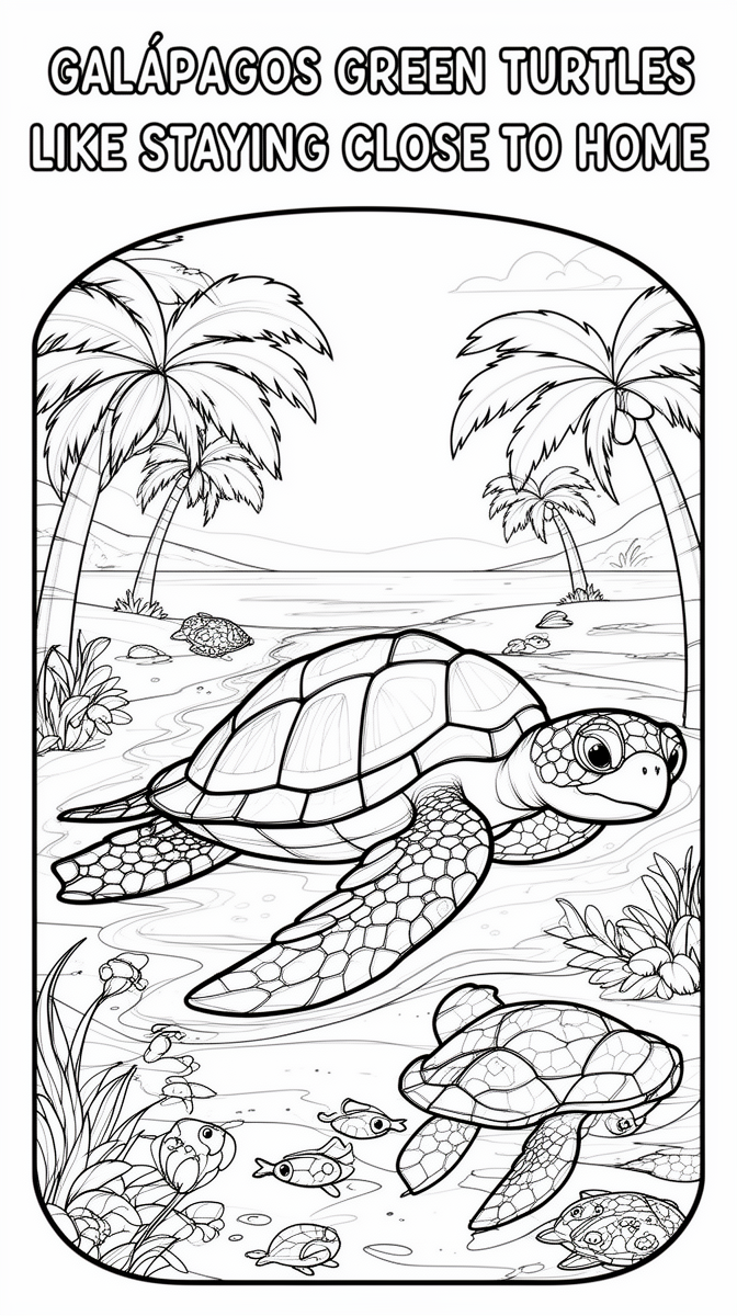 Galápagos Green Turtles Like Staying Close to Home Coloring Page