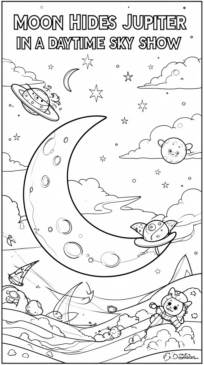 Moon Hides Jupiter in a Daytime Sky Show Coloring Page