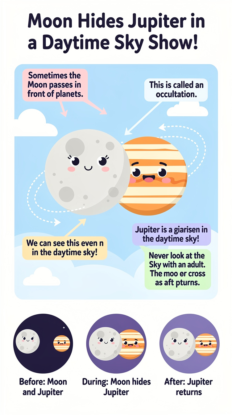 Moon Hides Jupiter in a Daytime Sky Show Infographic