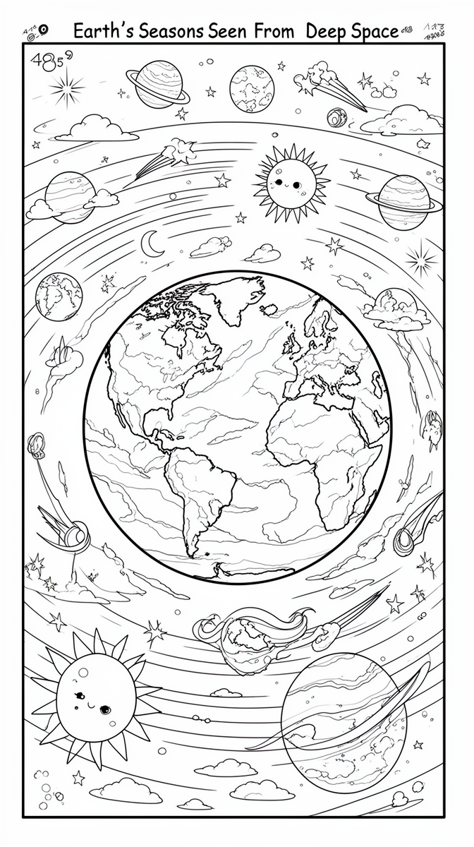Earth’s Seasons Seen From Deep Space Coloring Page