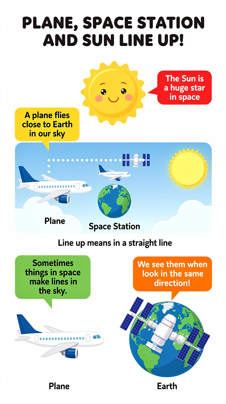 A Plane, the Space Station, and the Sun Line Up Infographic