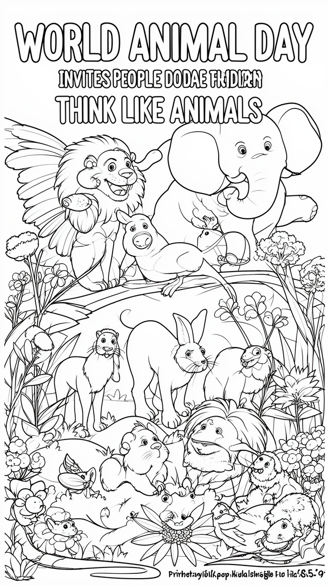 World Animal Day Invites People to Think Like Animals Coloring Page