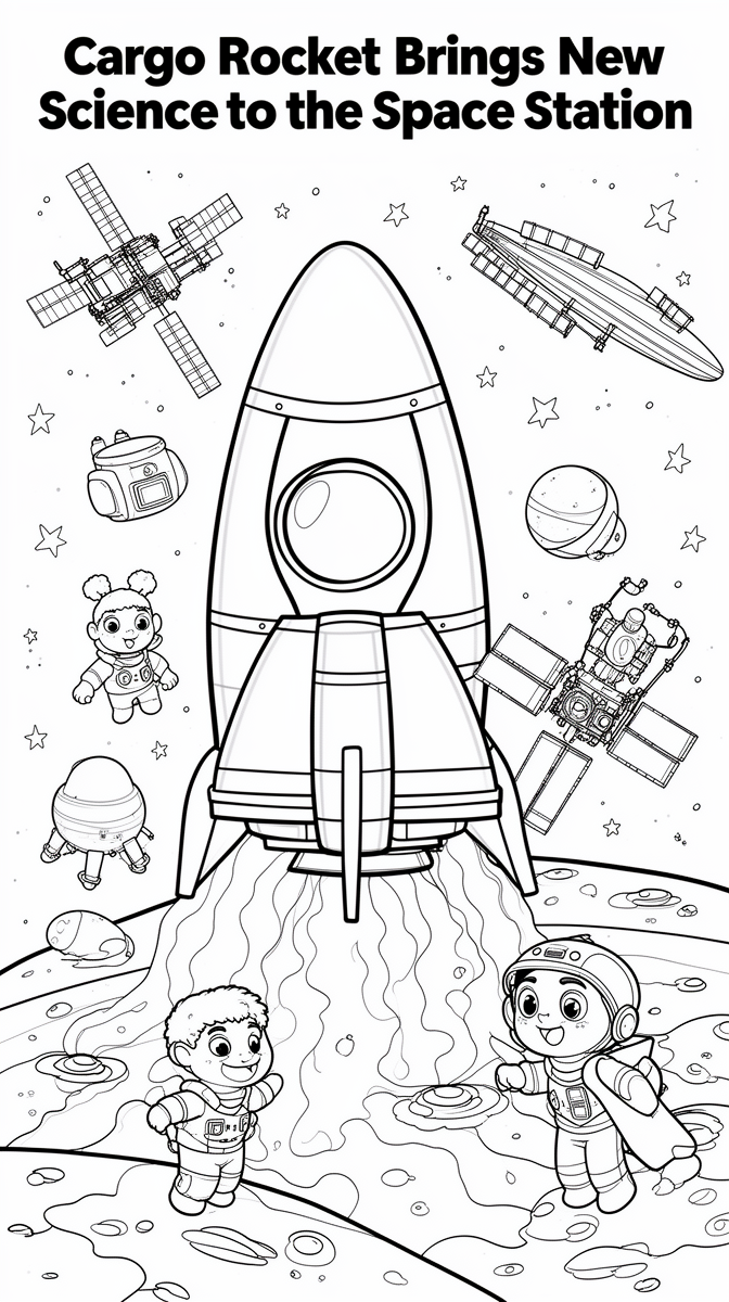 Cargo Rocket Brings New Science to the Space Station Coloring Page